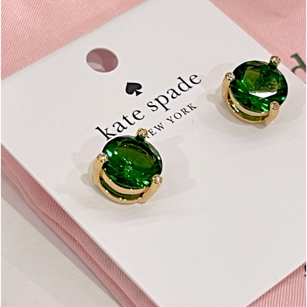 ๐ โ ๏ธ Kate Spade Rise and Shine Emerald & Gold Round Stud Earrings Classic - Picture 6 of 15